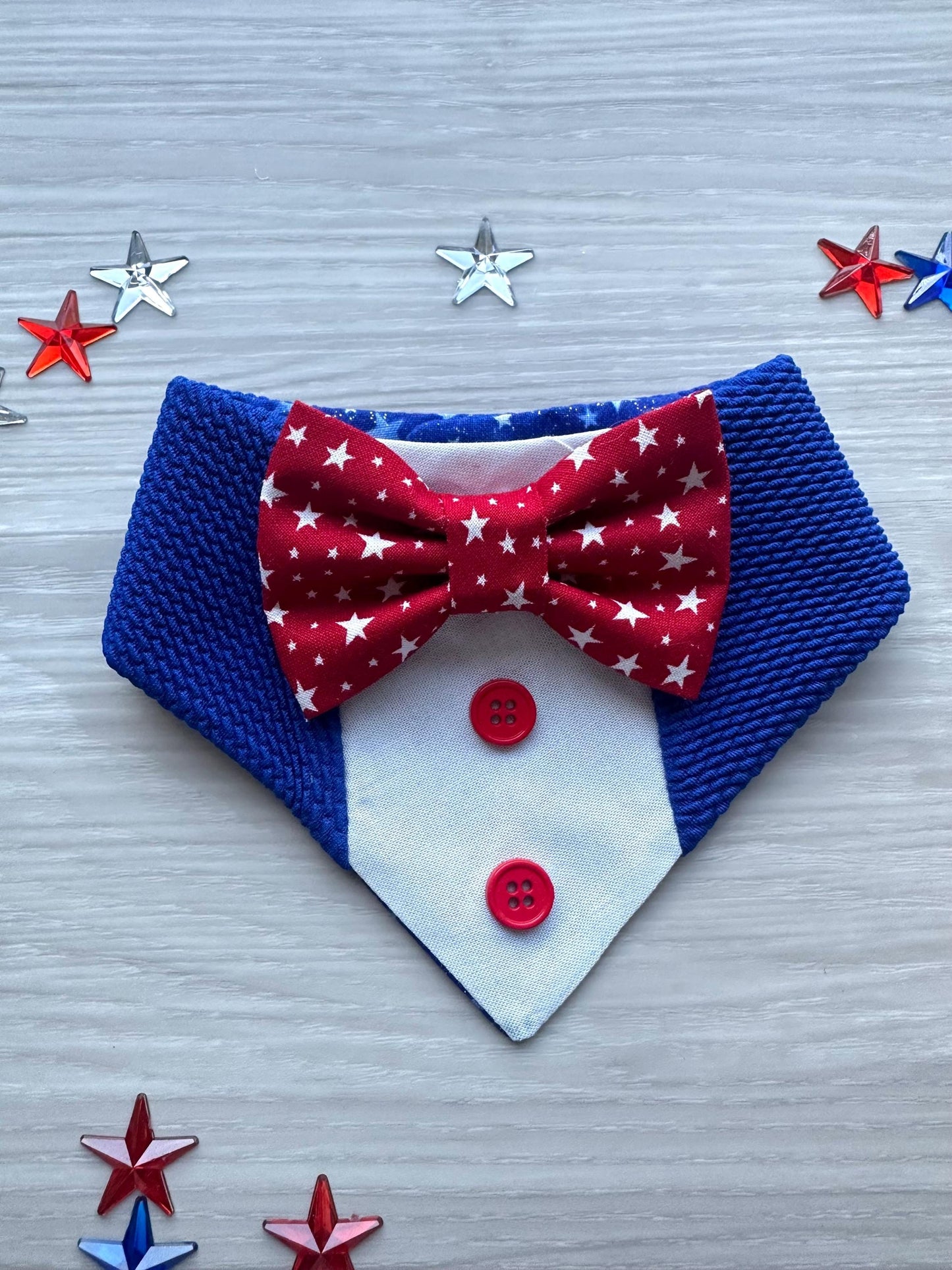 4th of July dog bandana Tuxedo dog scarf summer pet bandana snaps on bandana red white blue usa pet accessory for memorial day dog gift cat