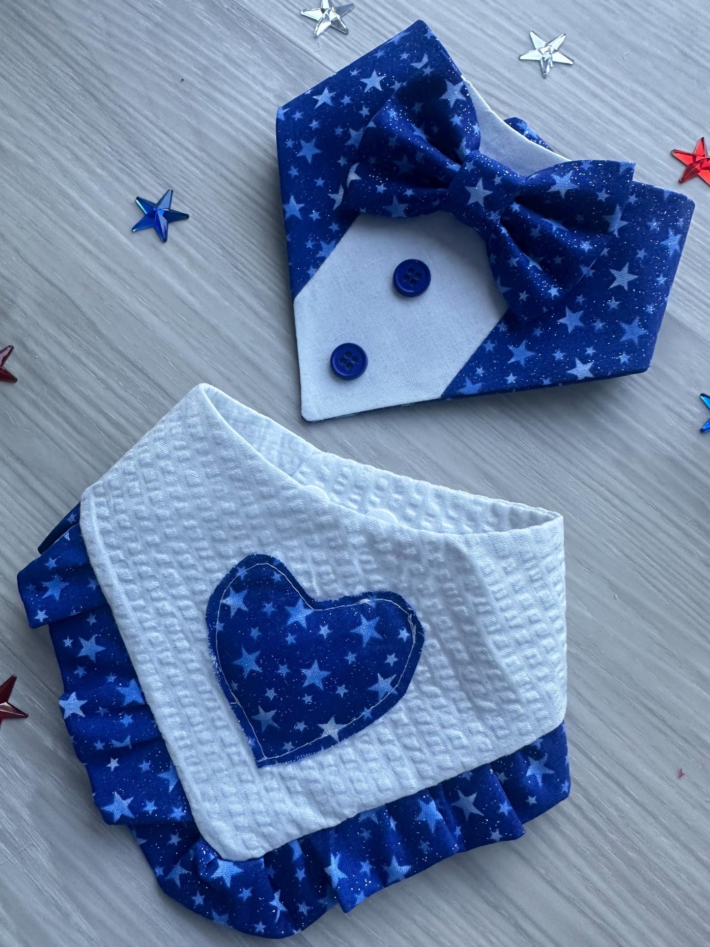 4th of July Dog Bandana ruffle white blue star bandana gift for dog cat summer dog bandana memorial pet accessory patriot reversible bandana