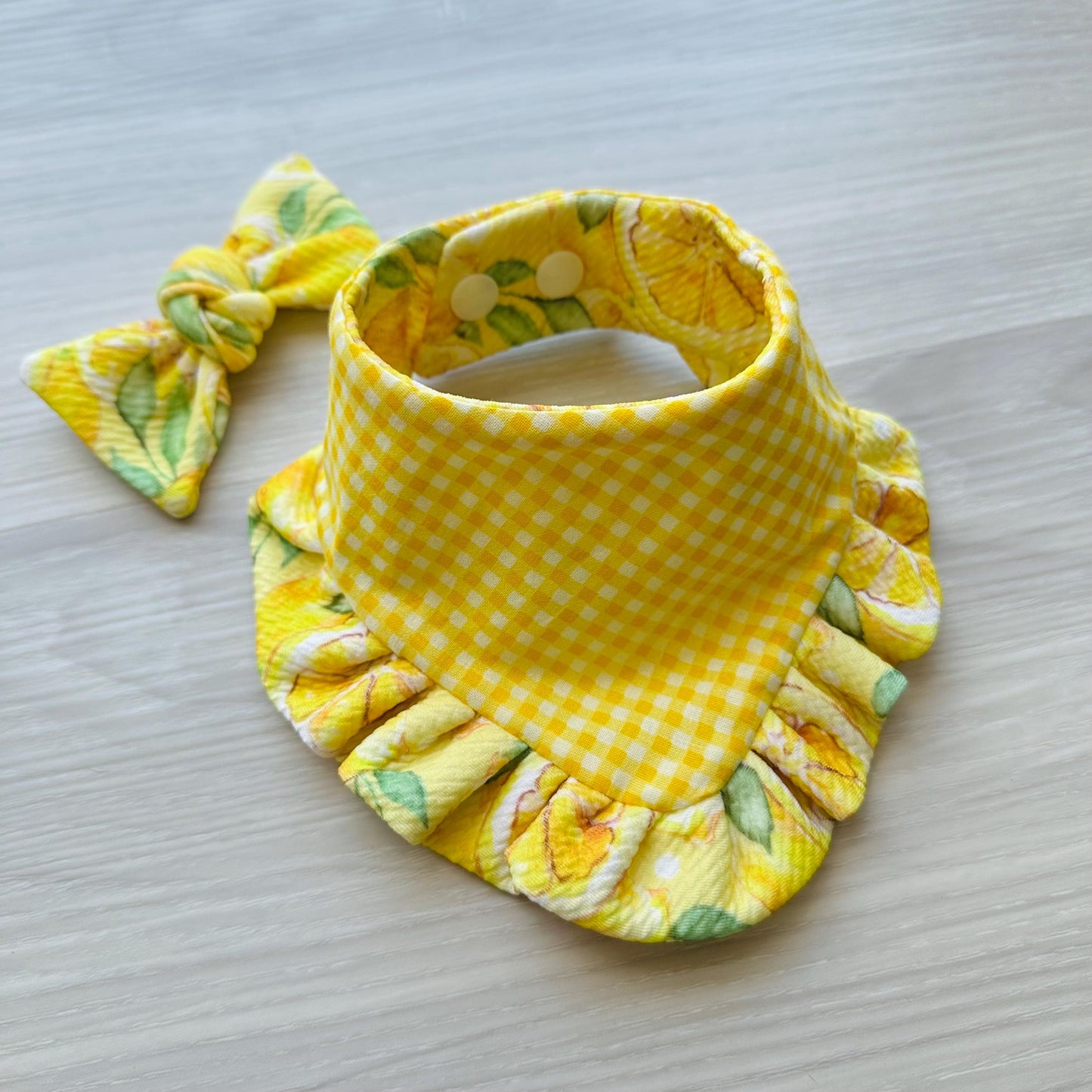 Lemon Summer Dog Bandana with Ruffles & Matching Hair Bow Pet Accessory Set Dog Summer Outfit Cute Pet Gift Summer Outfit for Small Dogs
