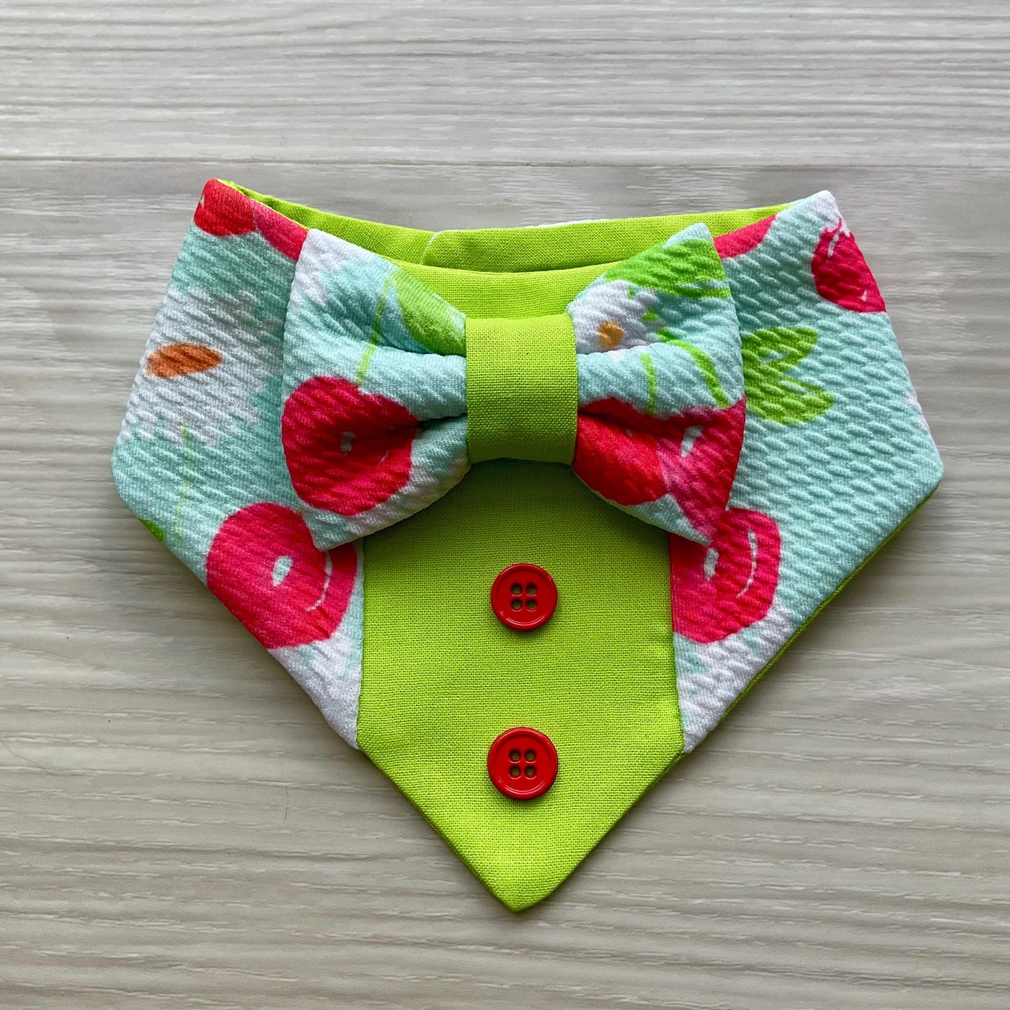 Cherry Summer Dog Tuxedo Bandana with Bowtie Summer Formal Wear for Dogs Wedding Party Attire bandana with snaps closure fun dog bandana
