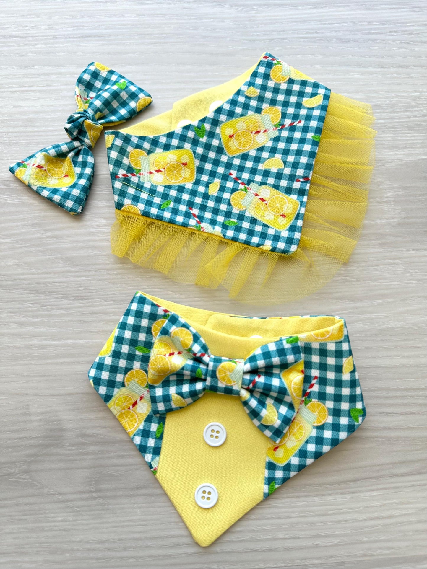 Lemonade Summer Dog Tuxedo Bandana with Bowtie Summer Formal Wear for Dogs Wedding Party Attire bandana with snaps closure fun dog bandana