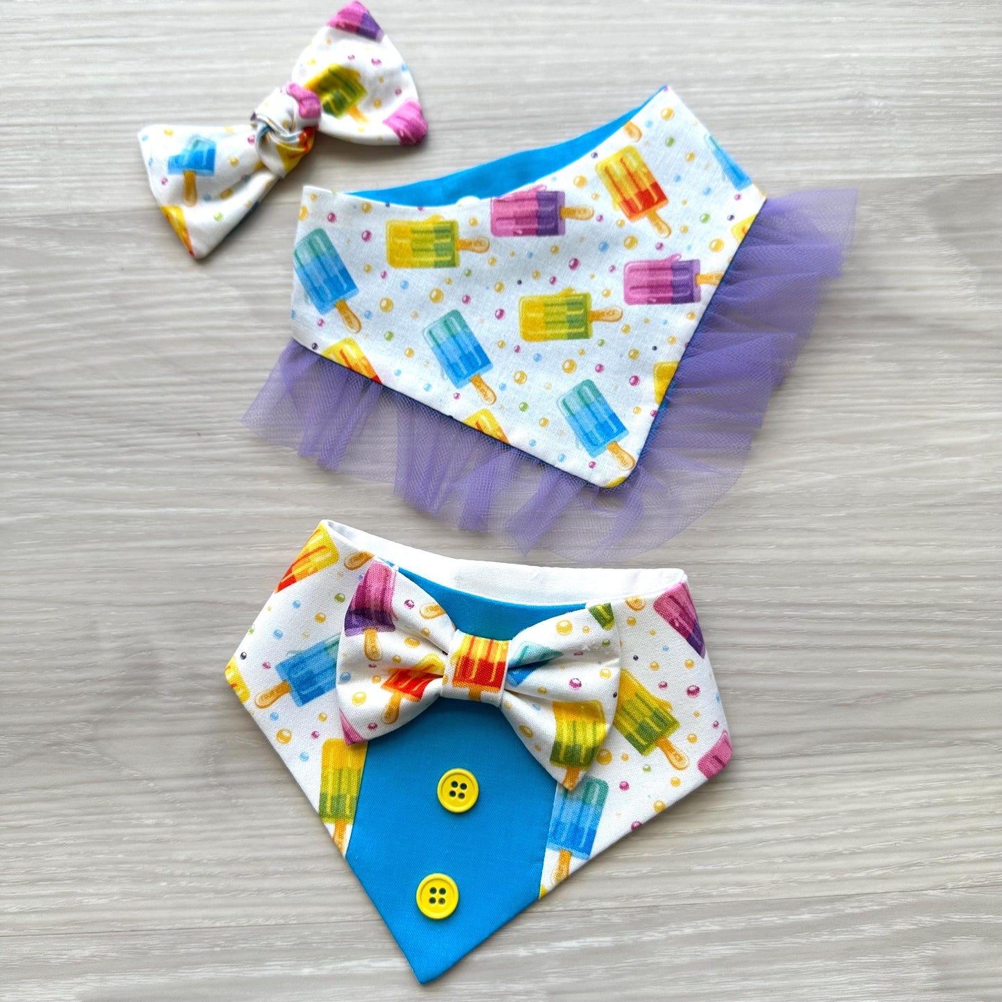 Ice Cream Summer Dog Tuxedo Bandana with Bowtie Summer Formal Wear for Dogs Wedding Party Attire bandana with snaps closure fun dog bandana