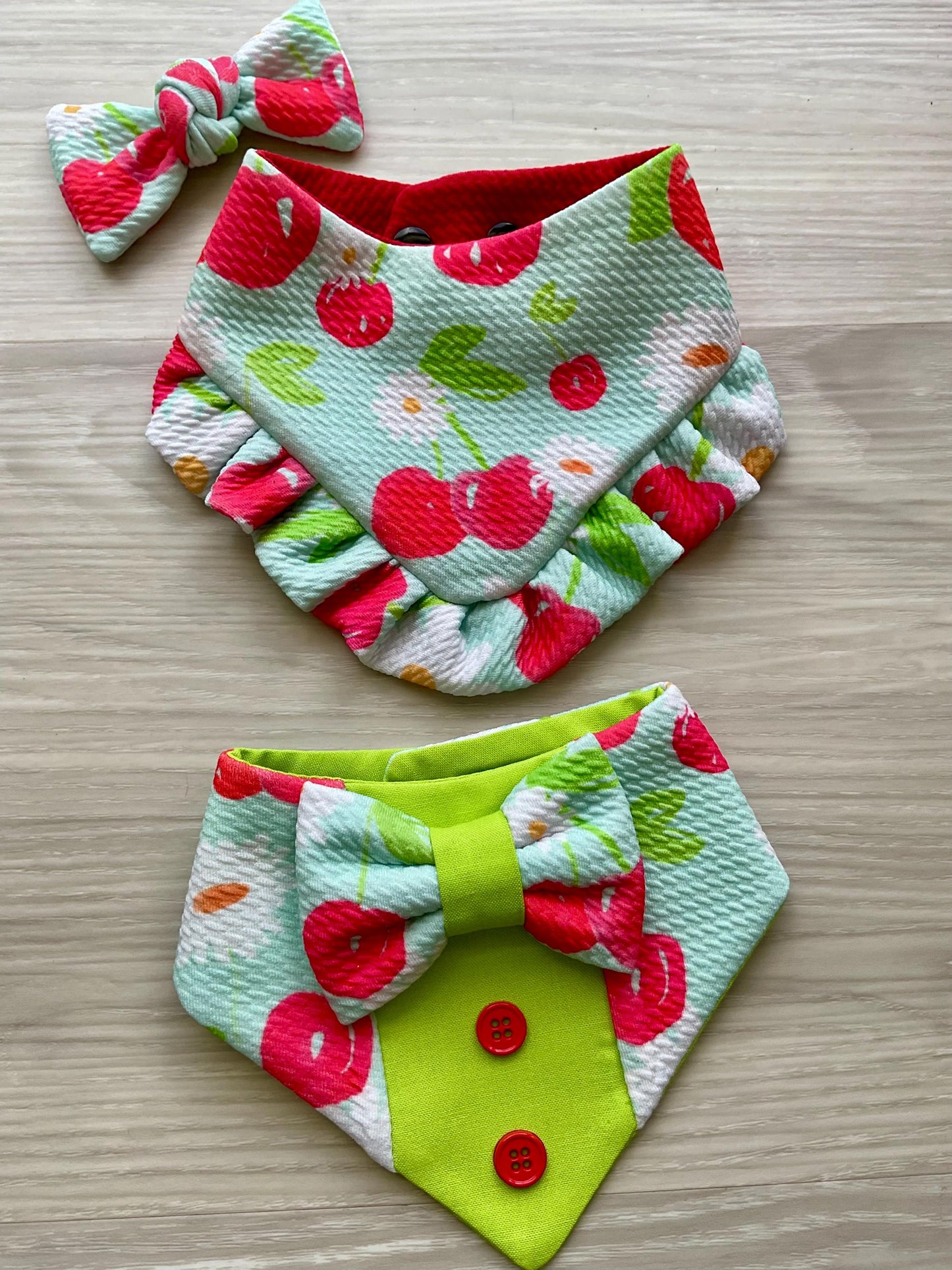 Cherry Summer Dog Tuxedo Bandana with Bowtie Summer Formal Wear for Dogs Wedding Party Attire bandana with snaps closure fun dog bandana