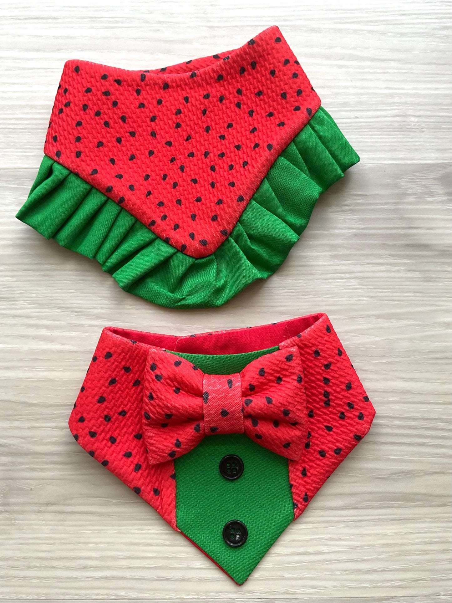 Watermelon Seeds Summer Dog Bandana with Ruffles & Matching Hair Bow Pet Accessory Set Dog Summer Cute Pet Outfit for Small Dogs