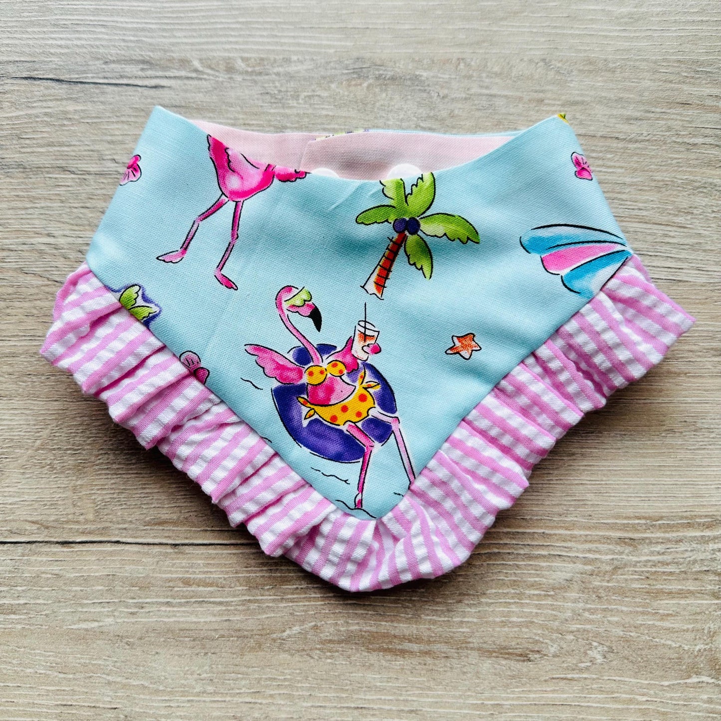 Summer Dog Bandana with Ruffles Beach Flamingo