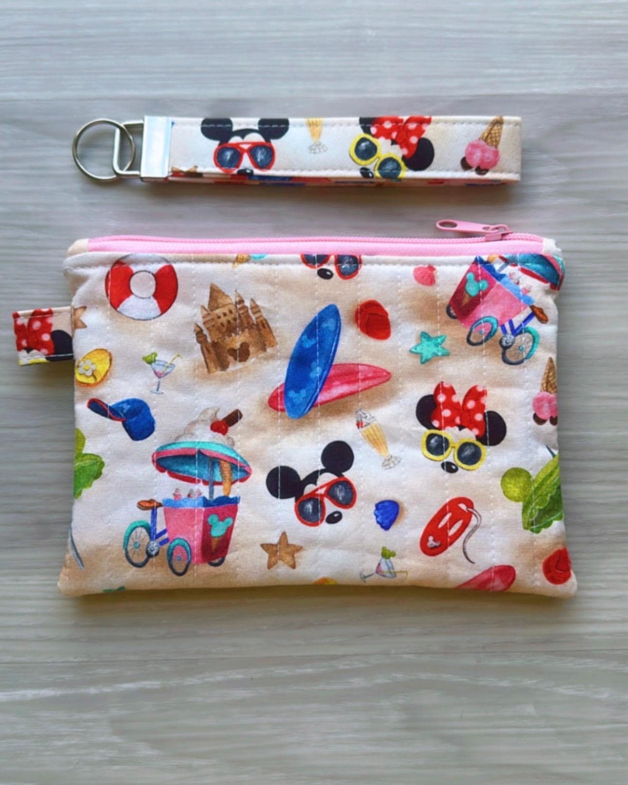 SET Zipper Pouch/Coin Purse with Matching Key Fob Handmade Quilted wristlets key chain wallets