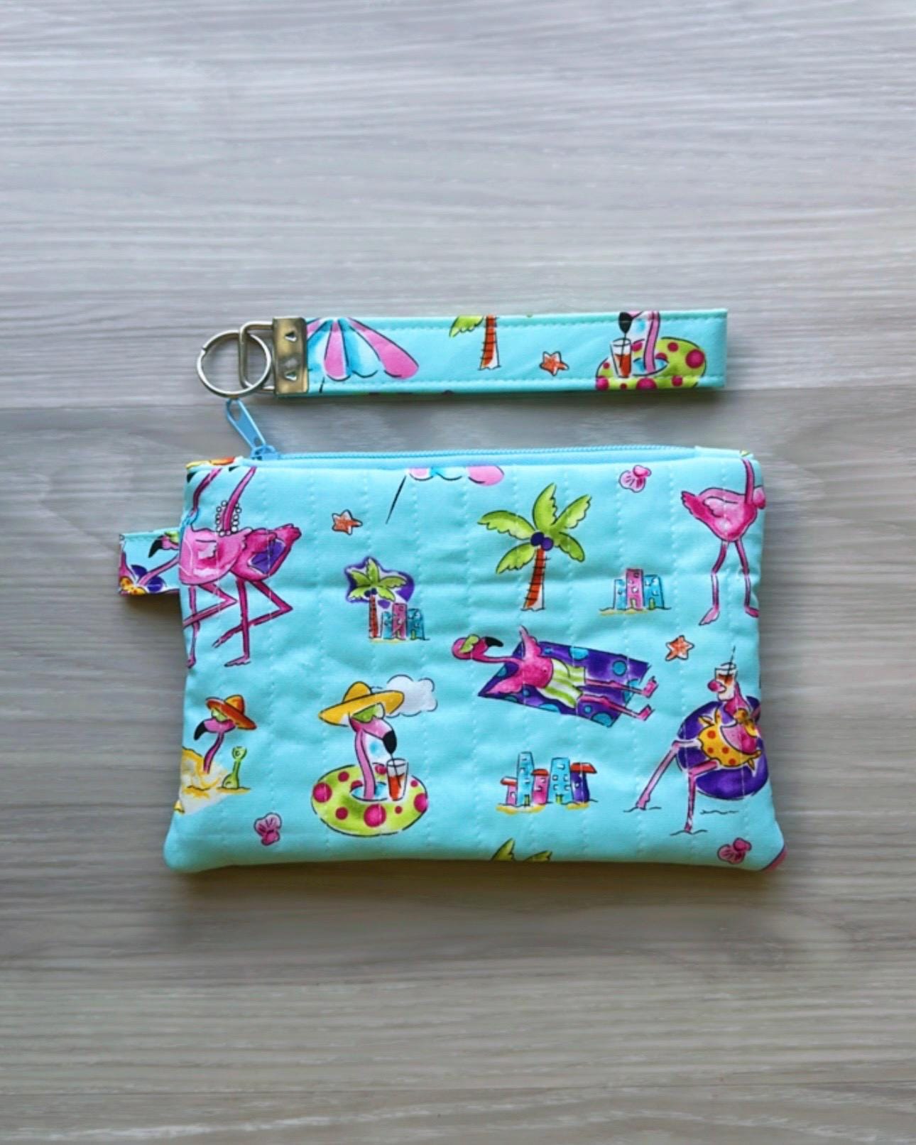 SET Zipper Pouch/Coin Purse with Matching Key Fob Handmade Quilted wristlets key chain wallets