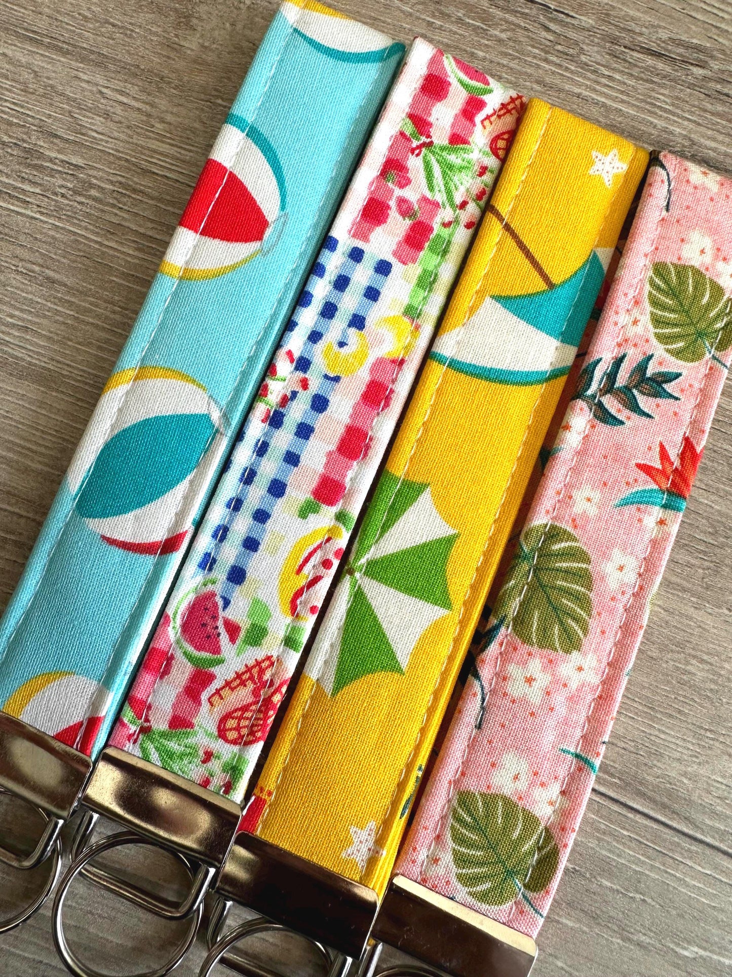 Summer keychain wristlets strap, Silver or gold fob, cute lanyard, spring key fob wristlets,