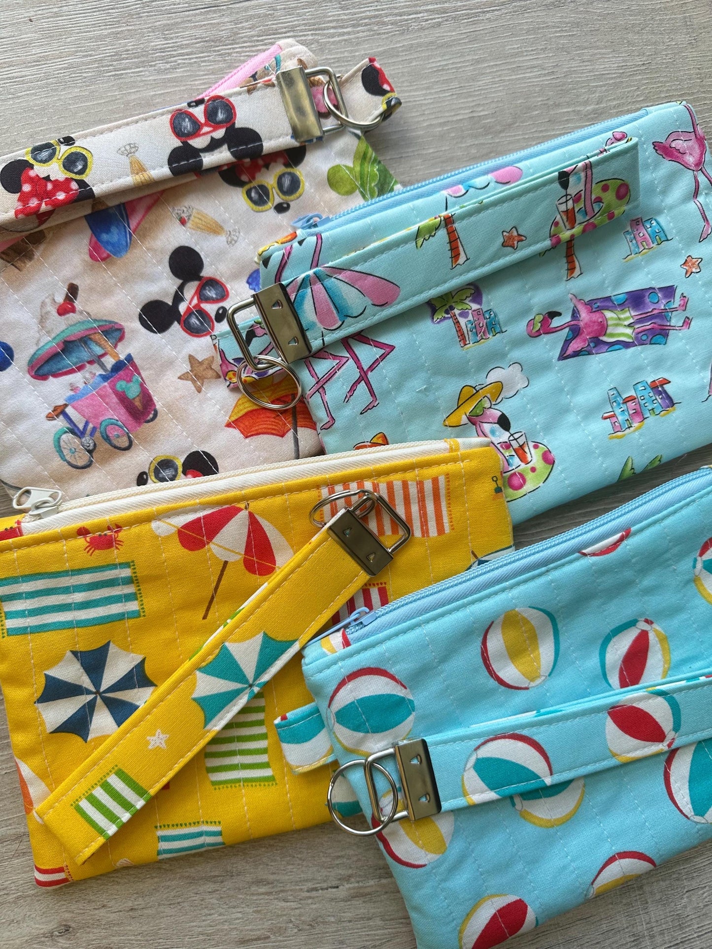 SET Zipper Pouch/Coin Purse with Matching Key Fob Handmade Quilted wristlets key chain wallets