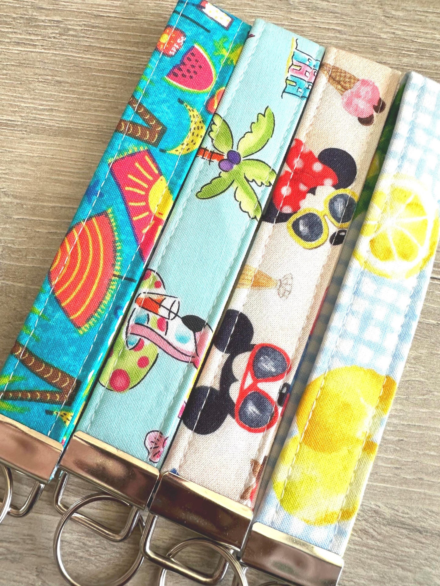 Summer keychain wristlets strap, Silver or gold fob, cute lanyard, spring key fob wristlets,