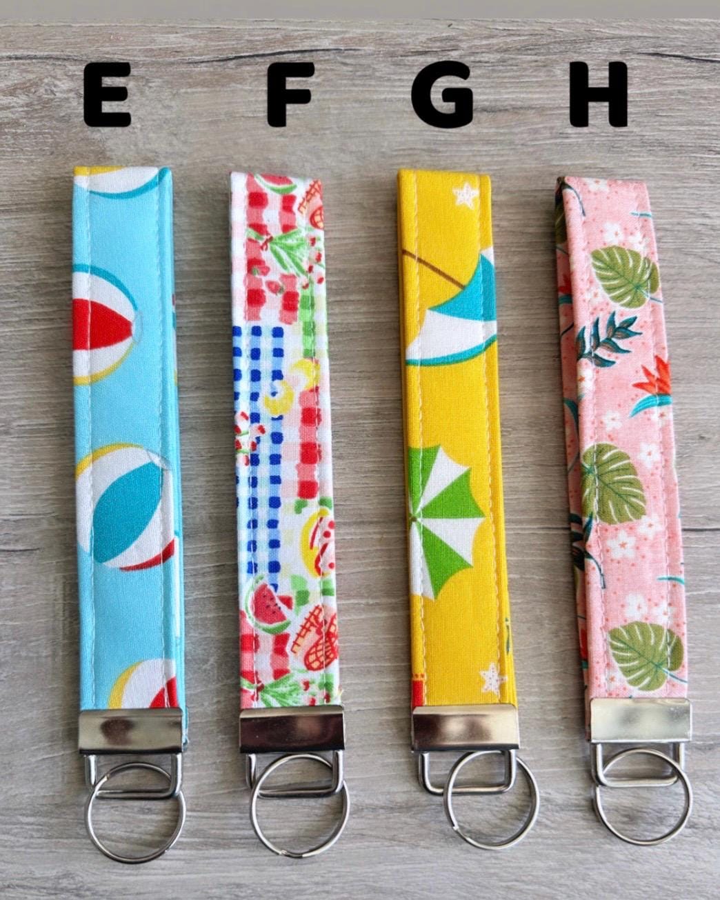 Summer keychain wristlets strap, Silver or gold fob, cute lanyard, spring key fob wristlets,