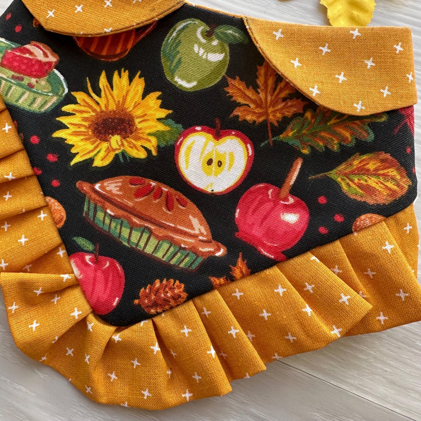 Fall Dog Bandana with Ruffle Pies and apple accessories for pets autumn fall leaves and pies apple cider bandana