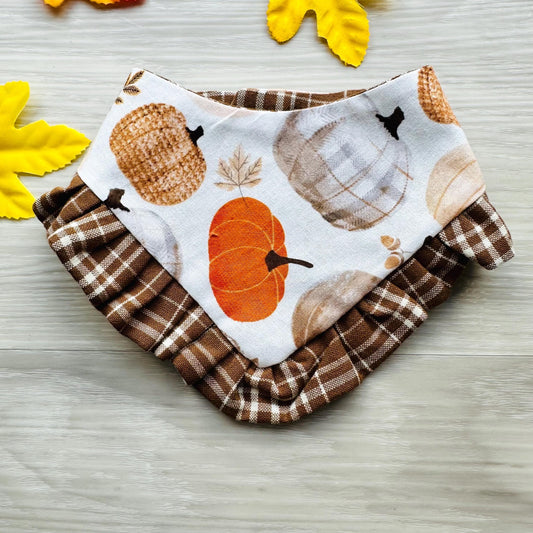 Dog bandana with Ruffle, Dogs and leaves Autumn scarf for pets, gift for dogs and cats fall inspired dog bandana, reversible bandana snap on