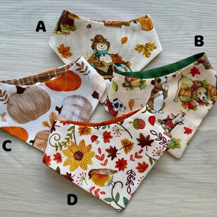 Fall Dog bandana, Big Fall leaves and green, Snap on Bandana, Matching hair-bow, Bow and Bandana, Autumn scarf for dogs, Curved neckline