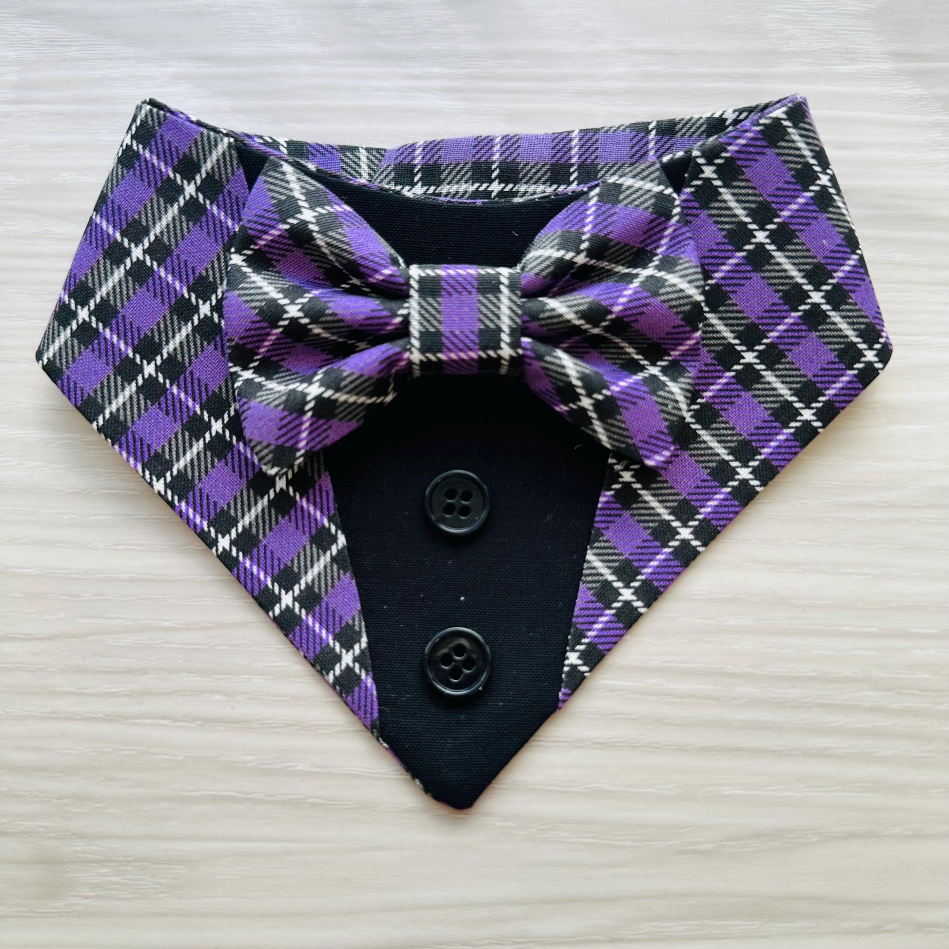 Halloween Dog Tuxedo Bandana Purple Plaid Pet Bandana | Halloween Pet Accessory | Cat Bandana | Pet Scarf for Halloween