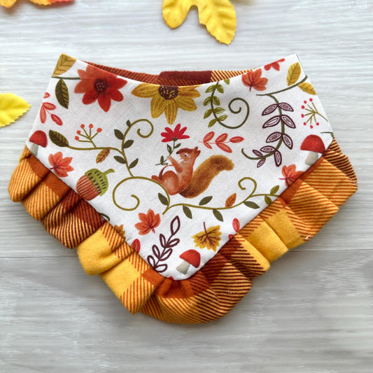 Dog bandana with Ruffle, Autumn leaves scarf for pets, gift for dogs and cats fall inspired dog bandana, reversible bandana snap on