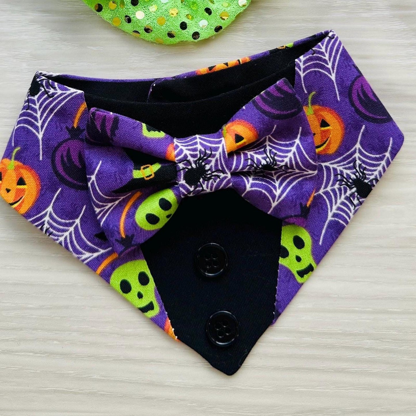 Halloween Dog Tuxedo Bandana Purple and Black