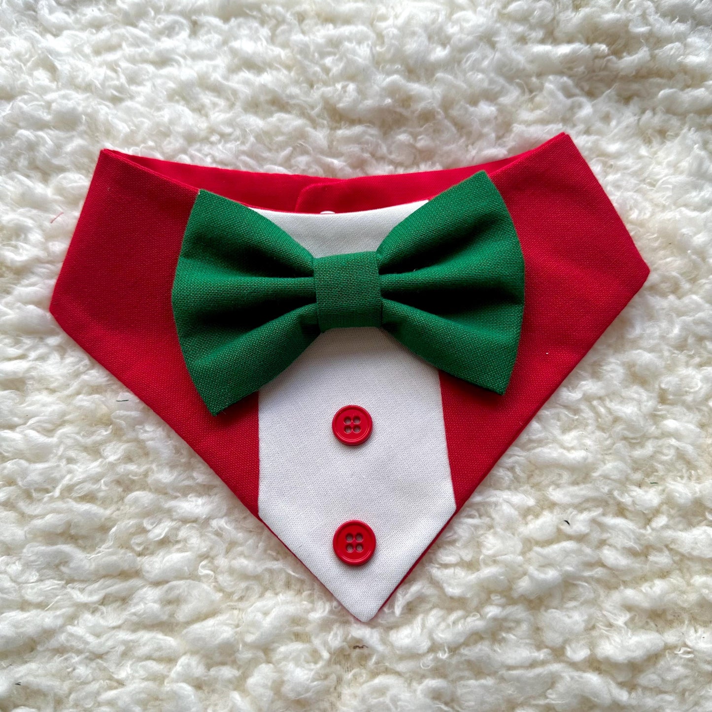 Christmas Red and Green Dog Tuxedo Bandana, Snap on bandana for christmas gift, Puppies dog scarf XMas gift, pet accesories for holiday