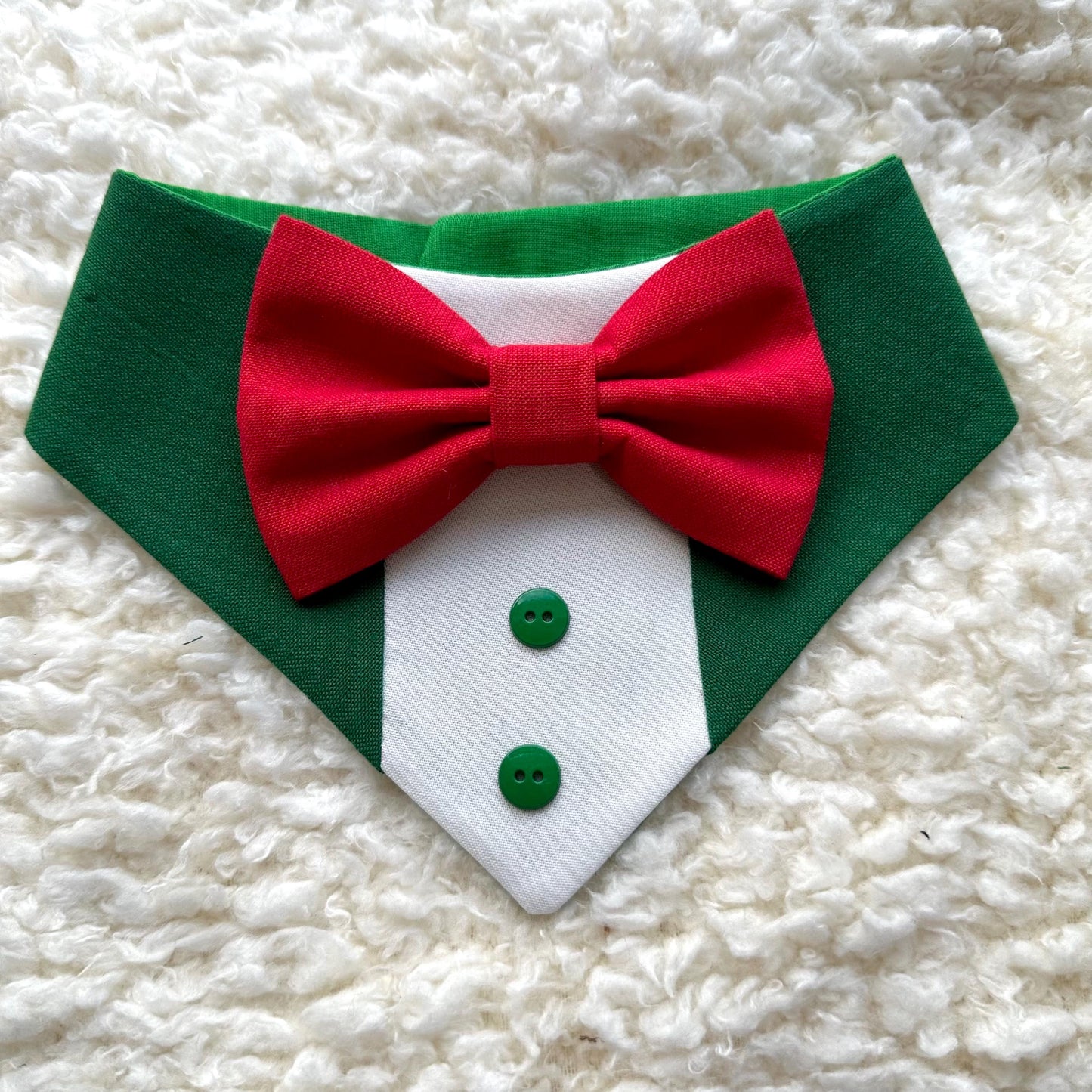 Christmas Green and Red Dog Tuxedo Bandana, Snap on bandana for christmas gift, Puppies dog scarf XMas gift, pet accesories for holiday