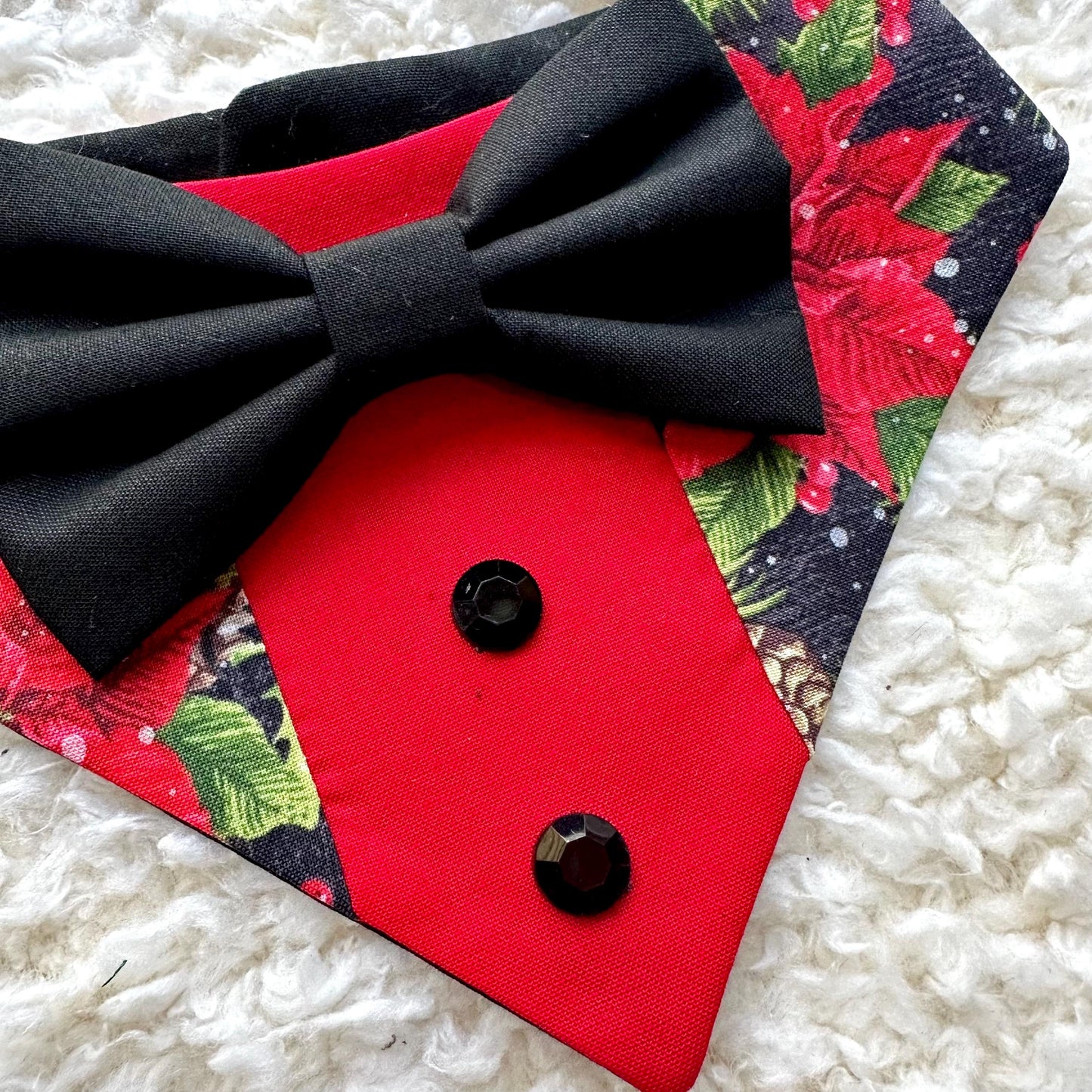 Christmas Red Poinsettia Dog Tuxedo Bandana, Christmas gift for the holiday,dog holiday scarf, fancy dog bandana for boy black and red