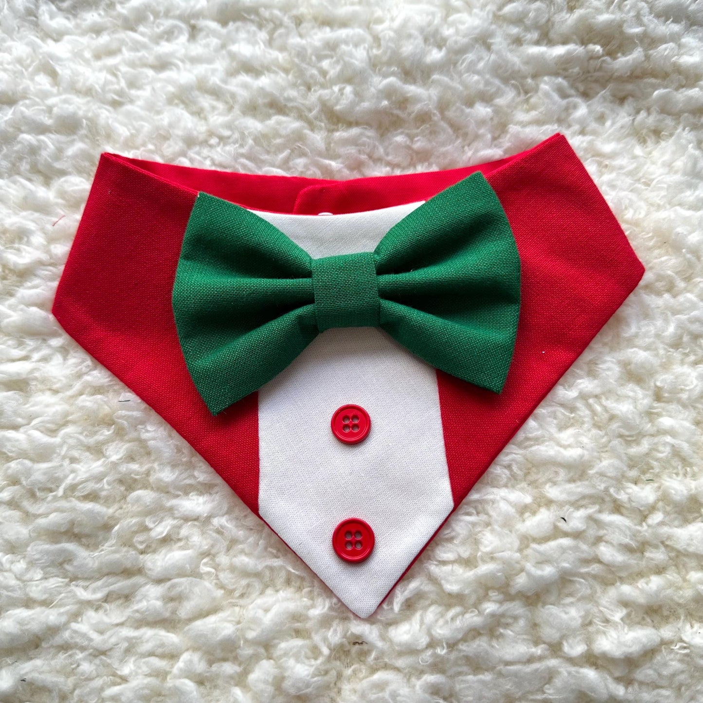 Christmas Red and Green Dog Tuxedo Bandana, Snap on bandana for christmas gift, Puppies dog scarf XMas gift, pet accesories for holiday