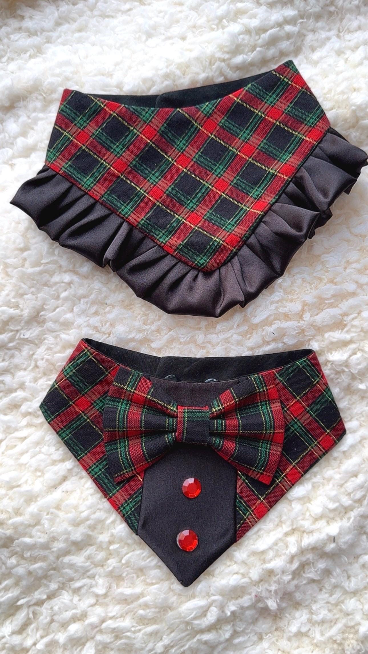 Christmas Black Green and Red Plaid Dog Tuxedo Bandana