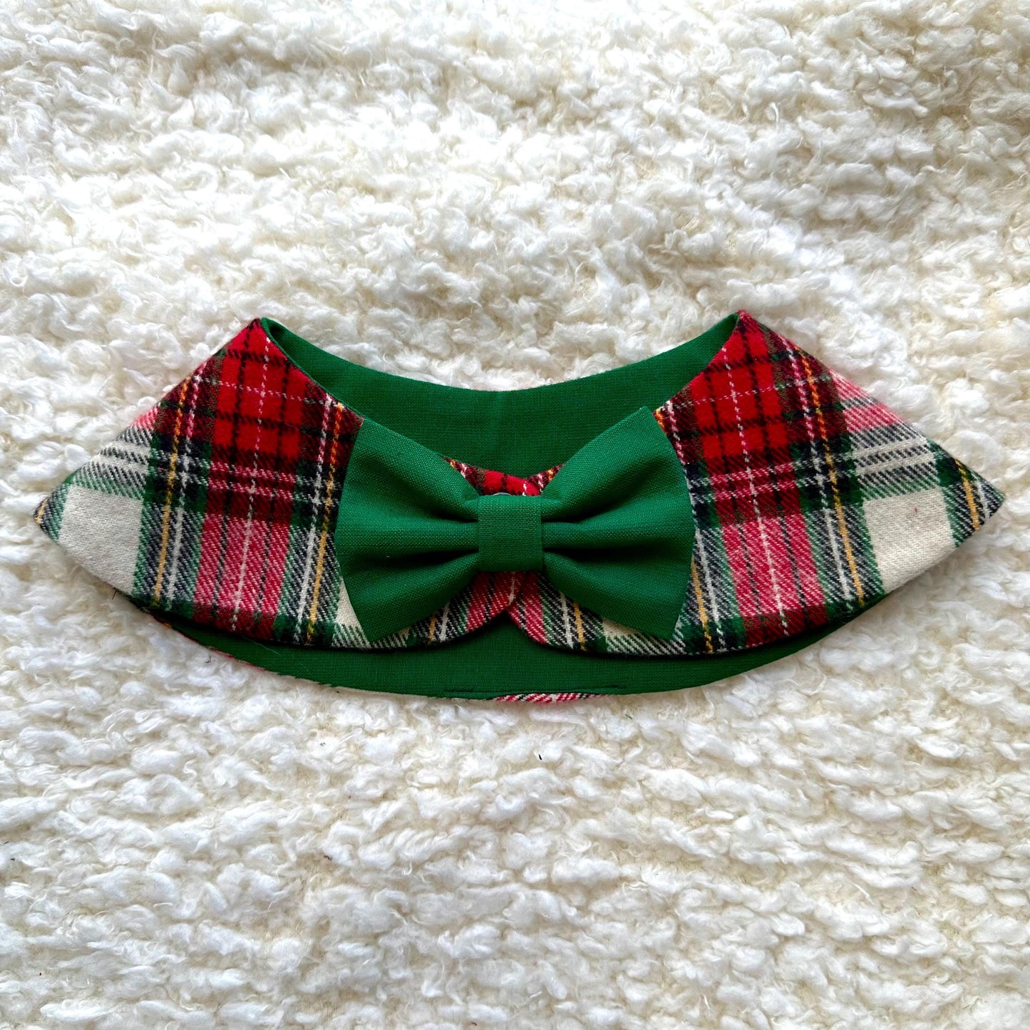 Christmas Dog Bandana Cape with Bowtie, Red white tartan