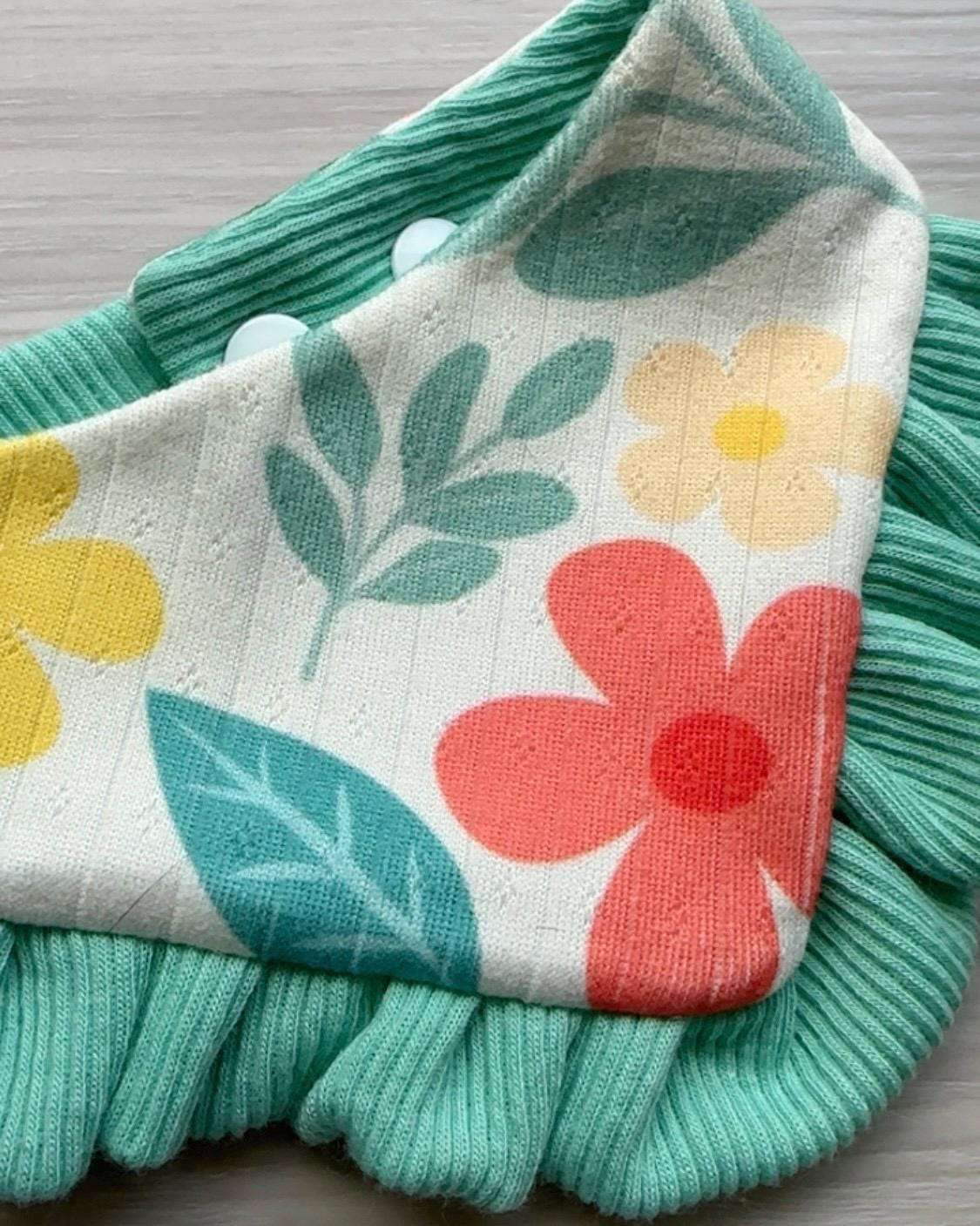 Teal Spring Floral Dog Bandana with Ruffle, Snap Closure