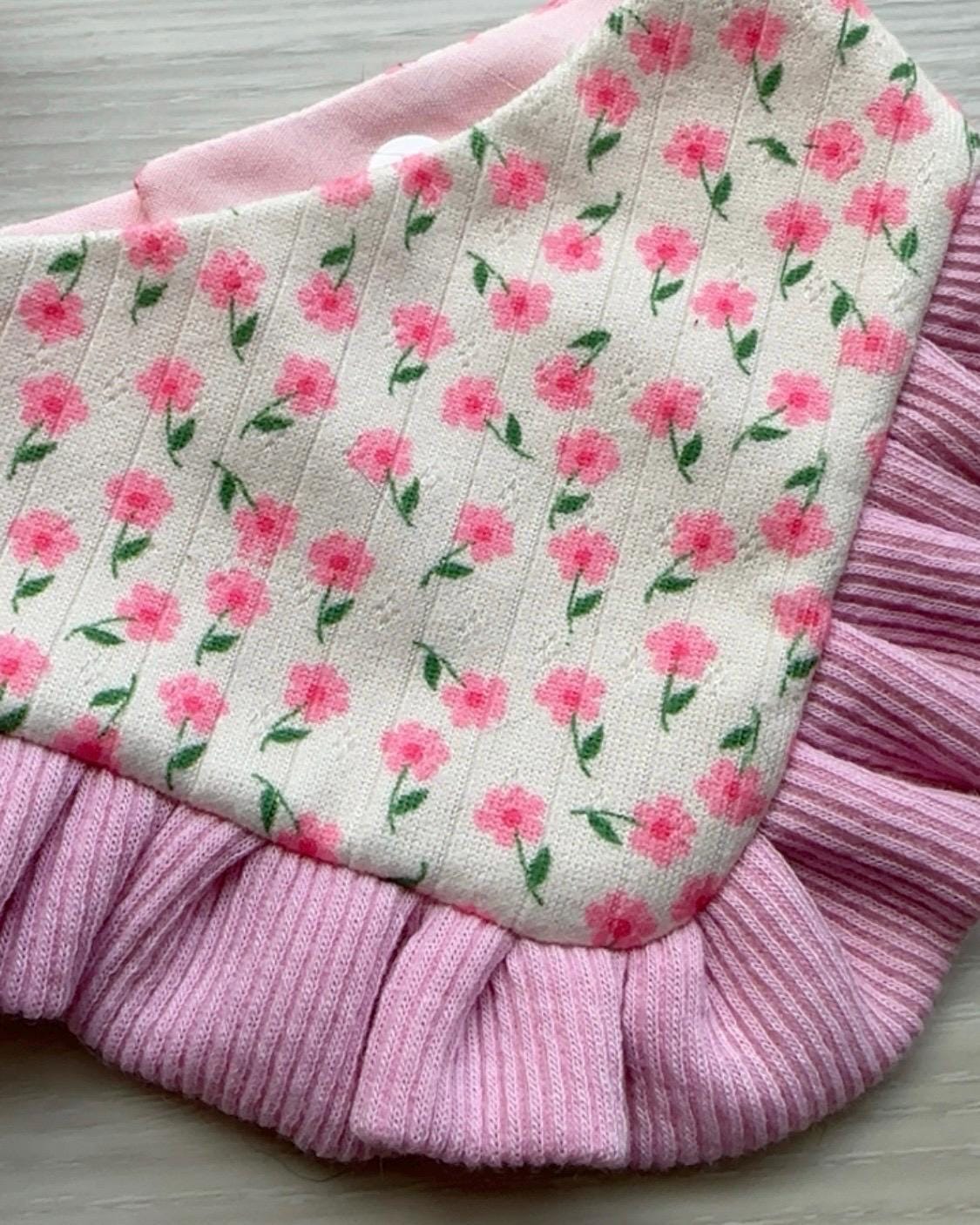 Spring Pink Floral Dog Bandana with Ruffle, Snap Closure