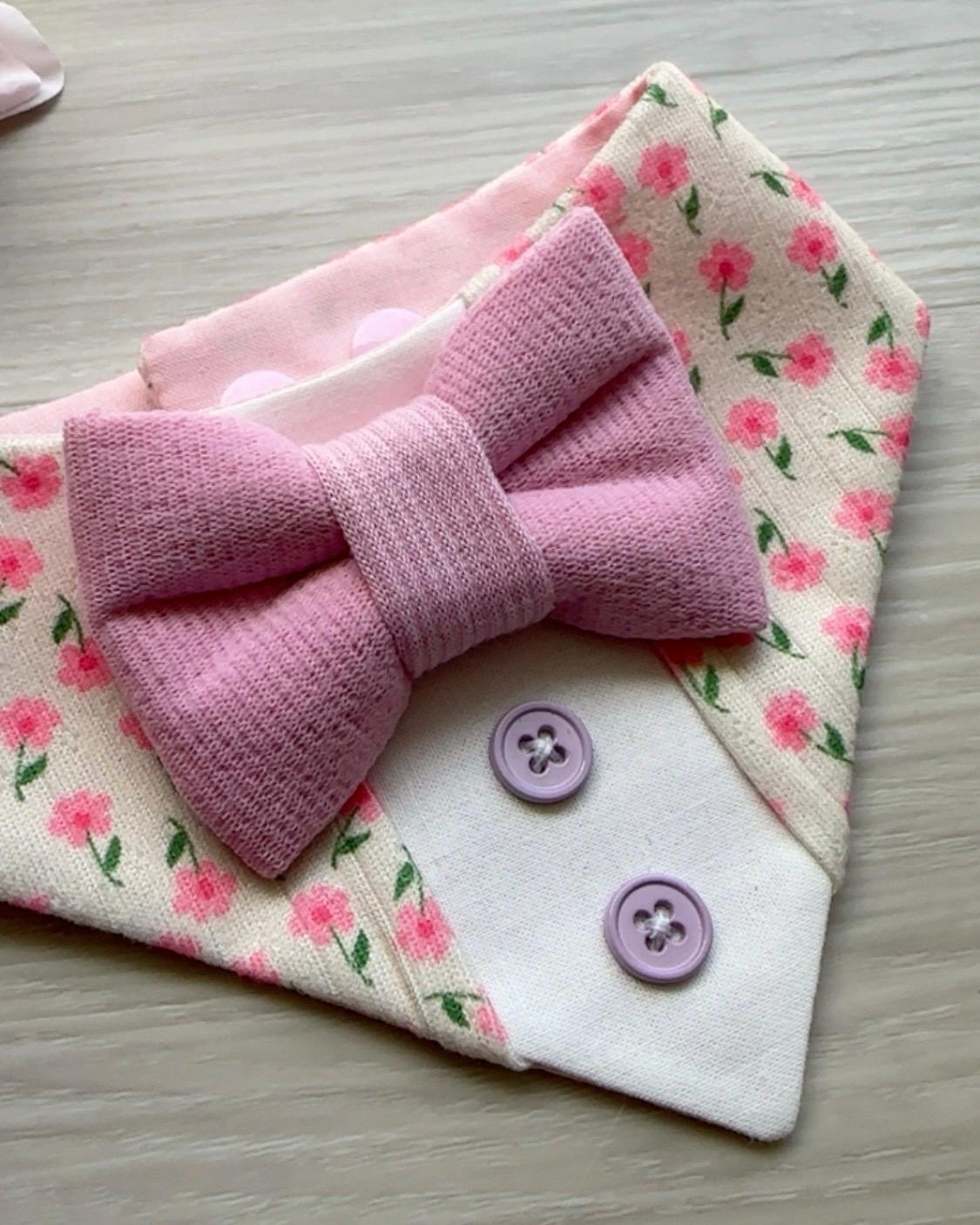 Spring Pink Floral Dog Tuxedo Bandana, Spring Bow Tie Collar