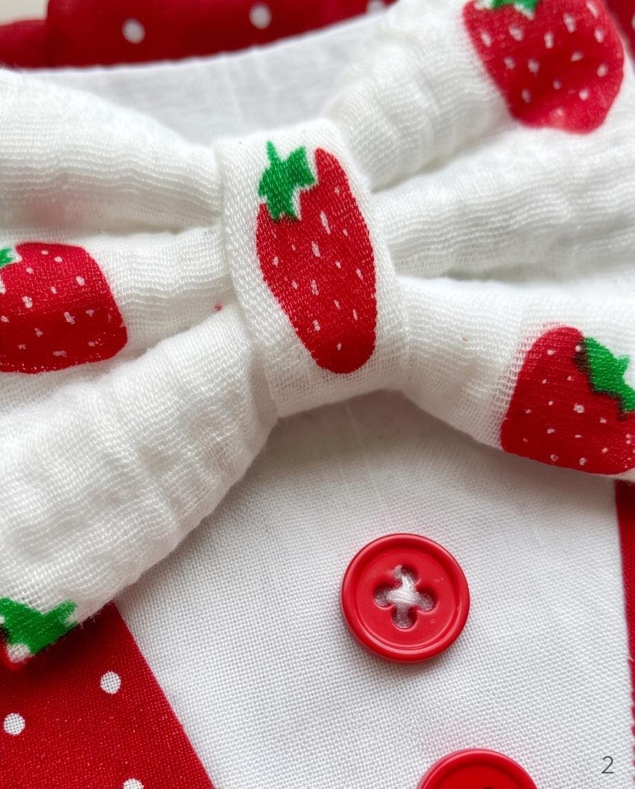Strawberry Dog Bandana Tuxedo with Bowtie, Red white polka dot Summer Formal Wear, Boys dogs cute summer outfit,