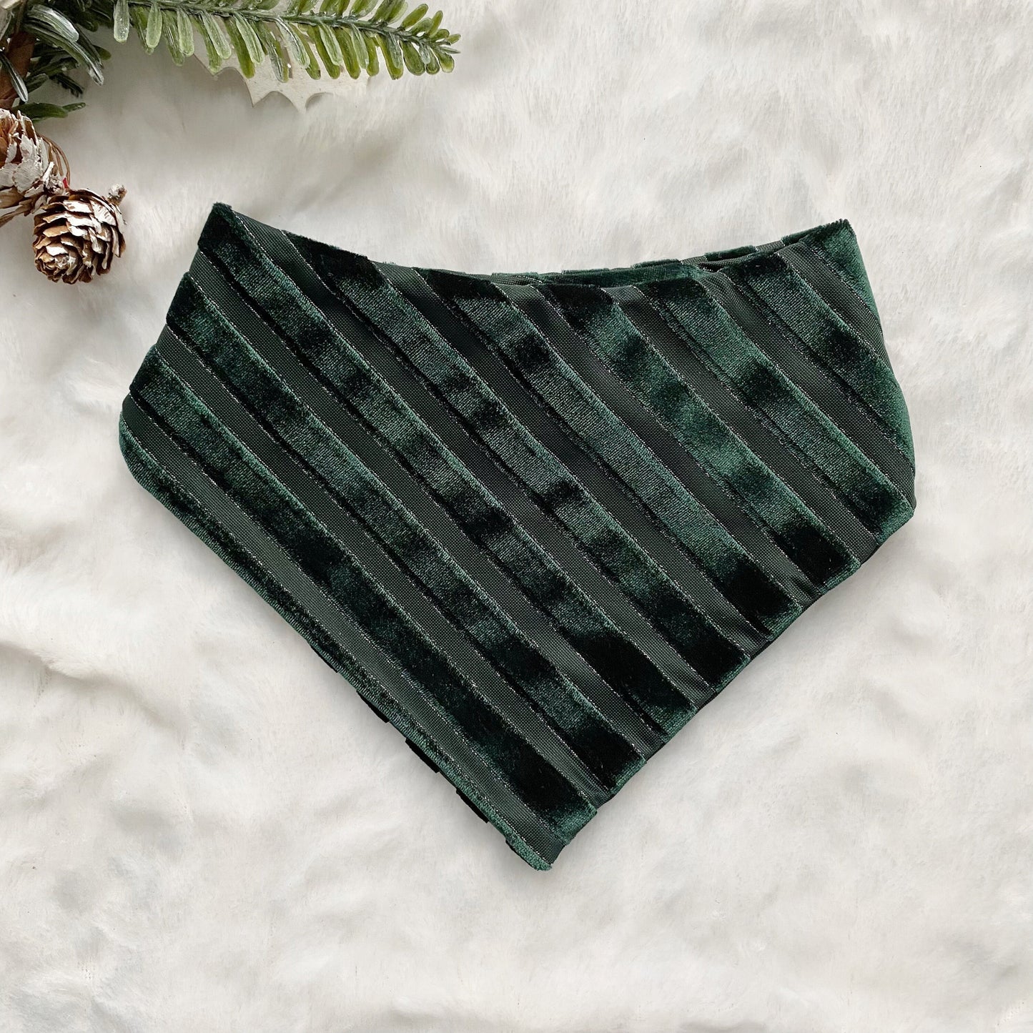 New! Hunter Green Velvet Dog bandana, Fancy bandana, Snap on Bandana, Matching hair-bow, Christmas bandana.