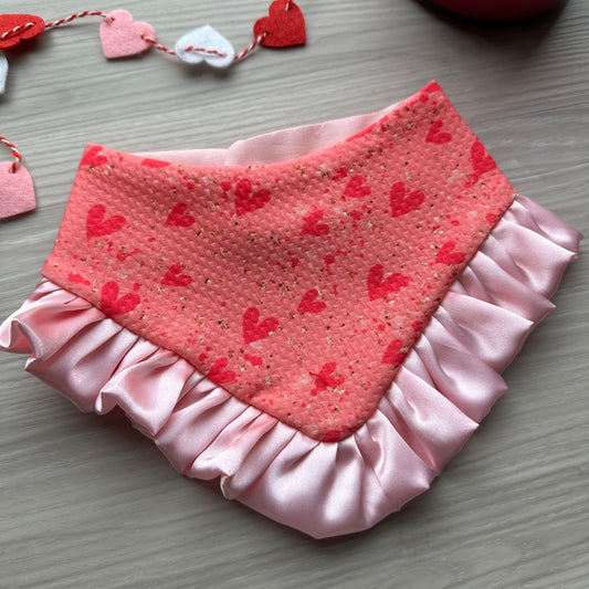 Miss Sweetheart Valentines Dog bandana with ruffles, Snap on Bandana, Matching hair-bow, Bow and Bandana, Xoxo bandana