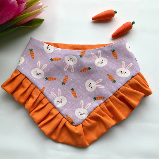 Easter Dog bandana with ruffles, bunnies Snap on Bandana, Matching hair-bow, Bow and Bandana, Purple bandana