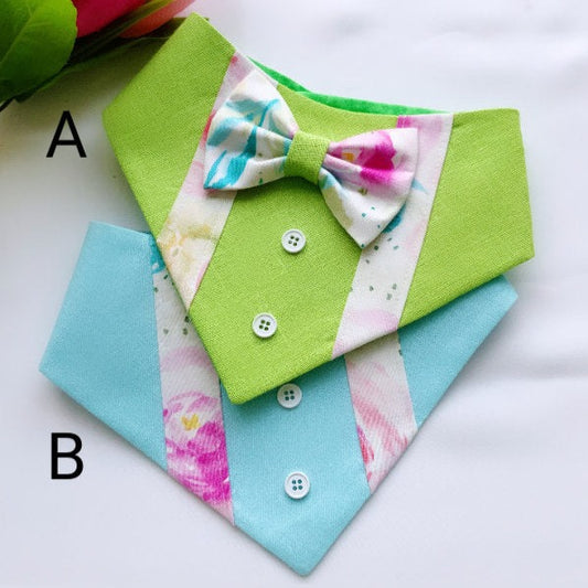 Easter Dog Tuxedo Bandana, Blue and green, Bandana with bow tie for dogs, Easter cute dog boy accessories