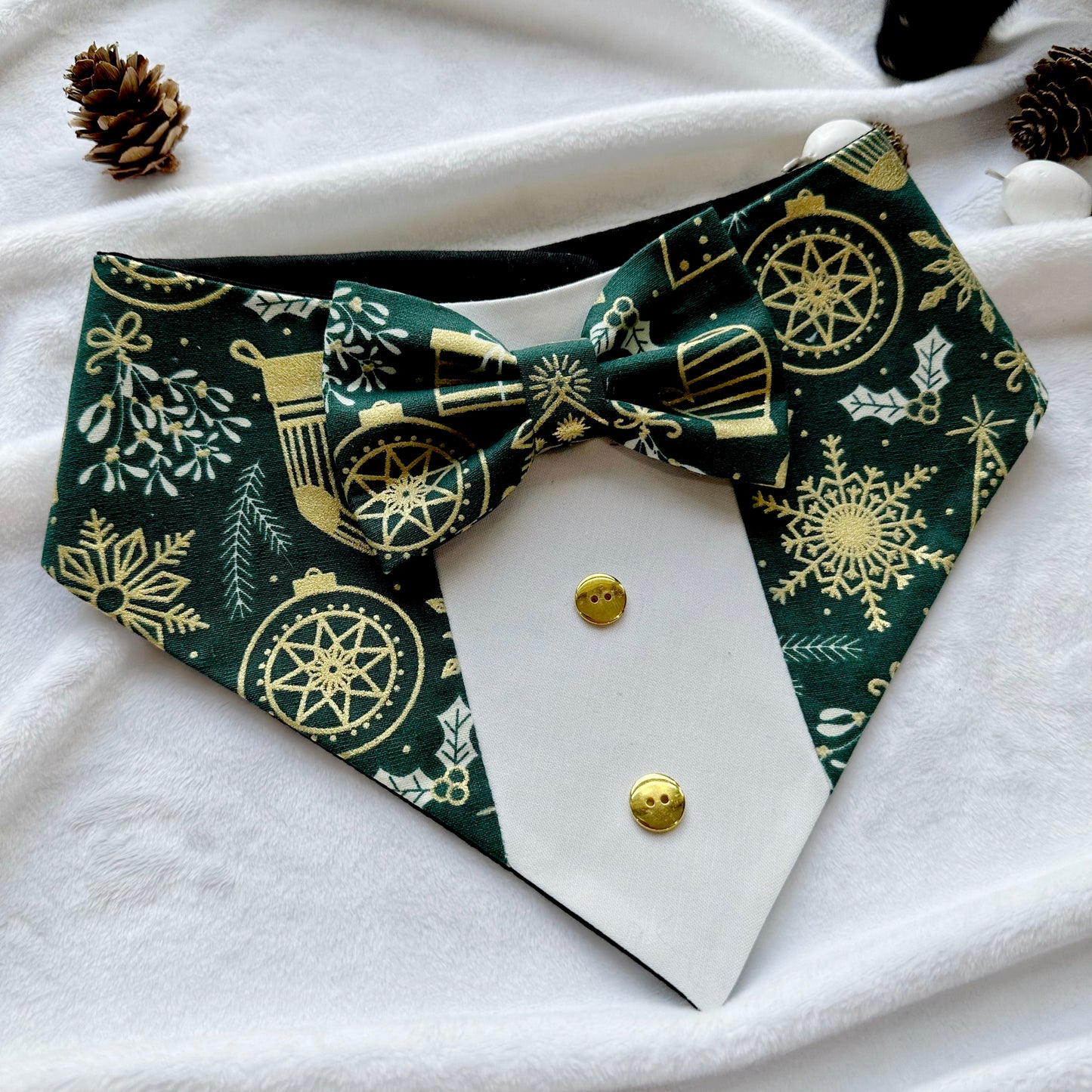 Christmas Green & Gold Dog Tuxedo Bandana