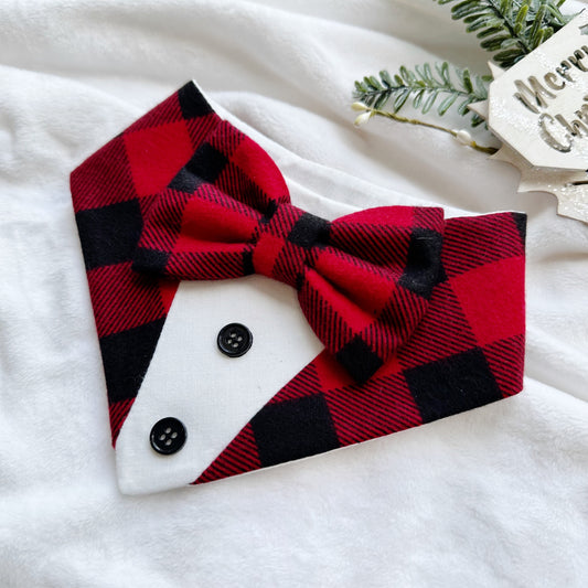 Christmas Red & black buffalo Dog Tuxedo Bandana