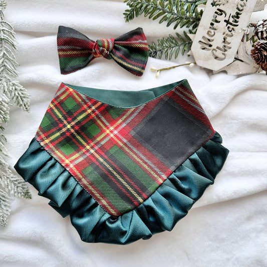 Christmas Green Plaid W/Ruffles Dog bandana