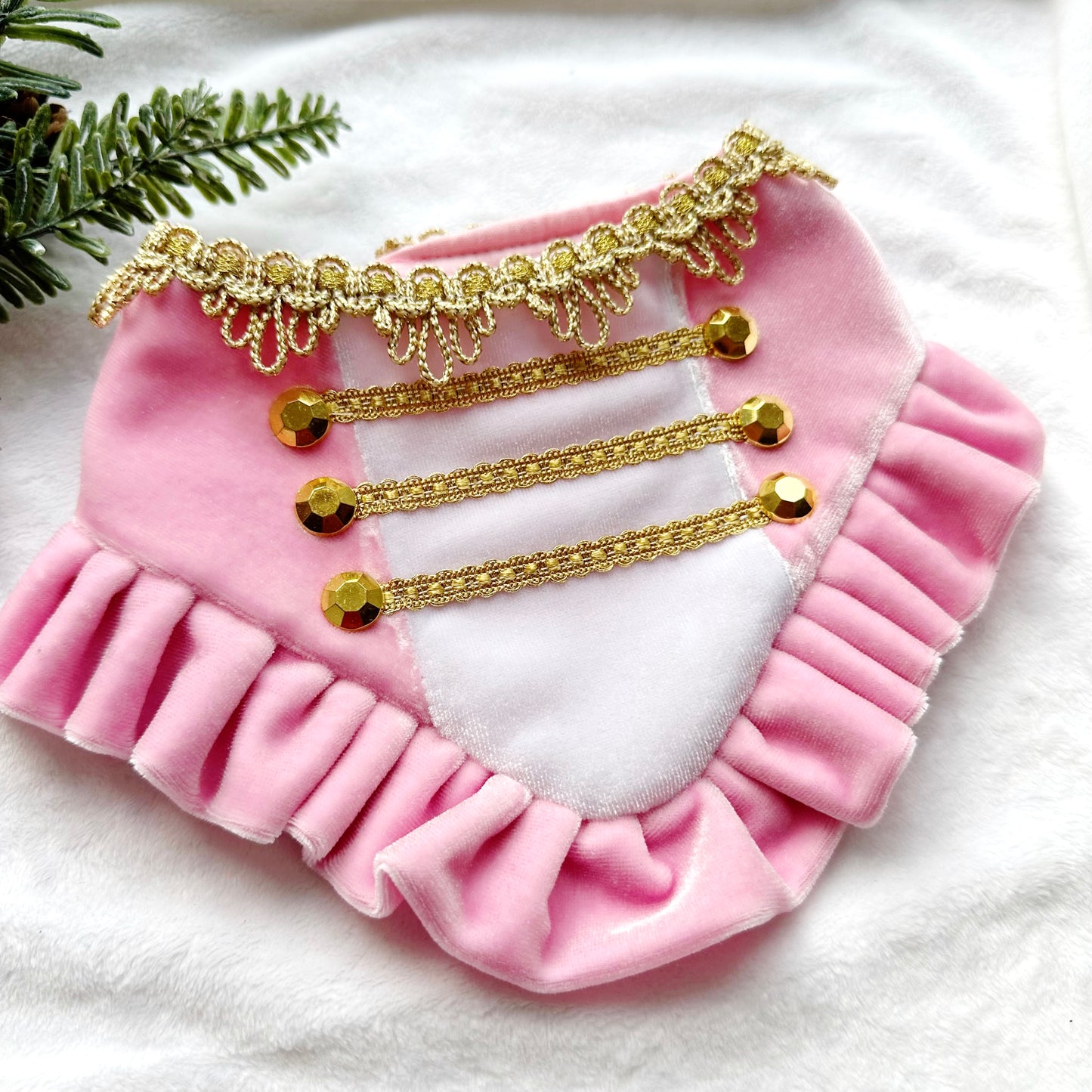 Pink Nutcracker Velvet Ruffle, christmas Dog Bandana