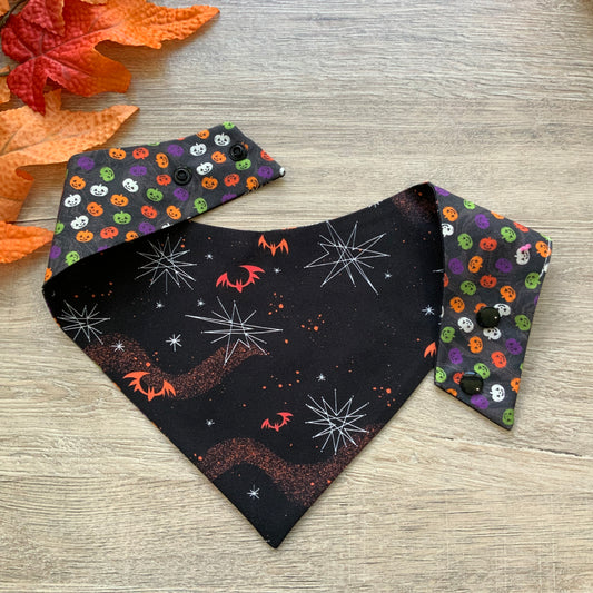 Halloween Dog Bandana Galactic Bat and tiny Pumpkins