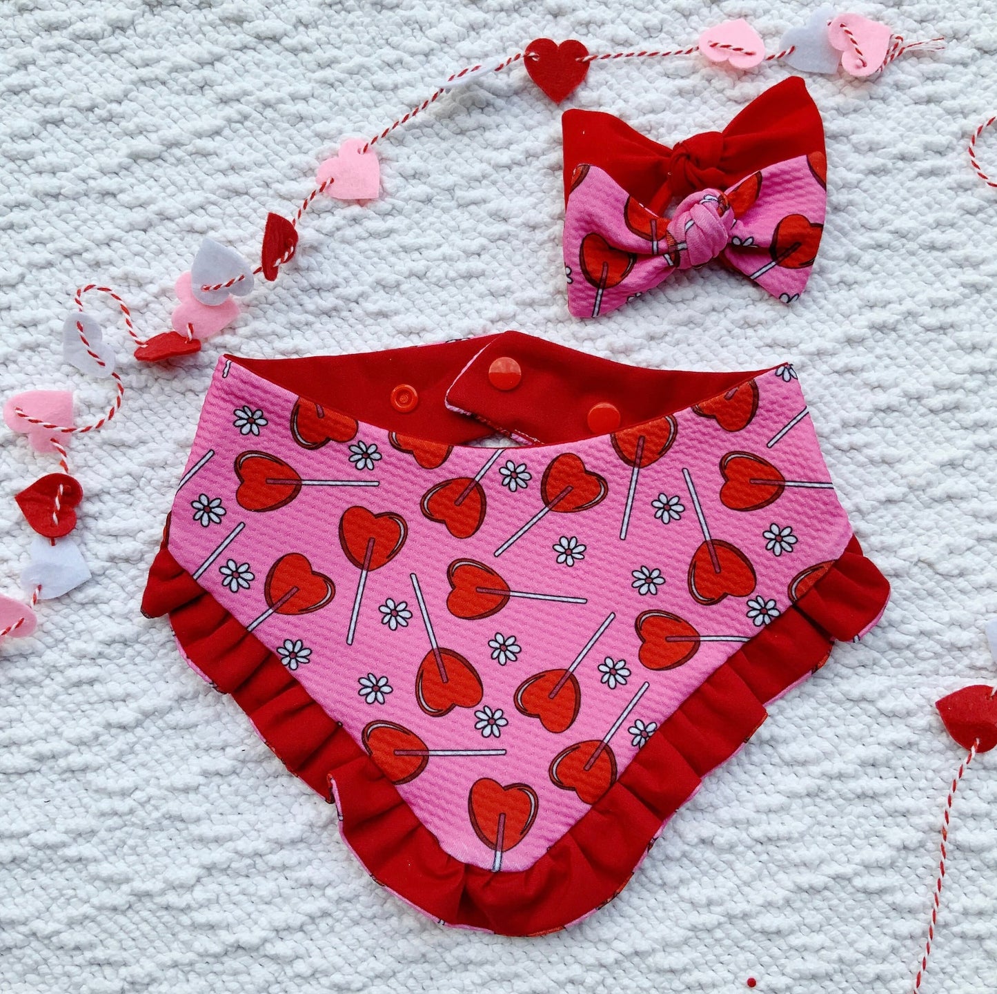 Lollypop Hearts Valentines Dog bandana with ruffles