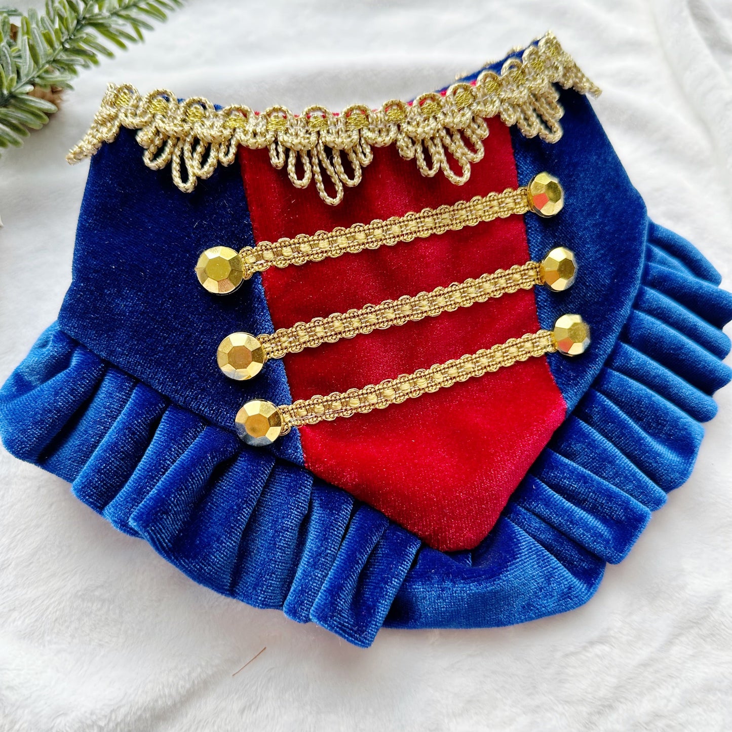 Blue Nutcracker Velvet Ruffle, christmas Dog Bandana