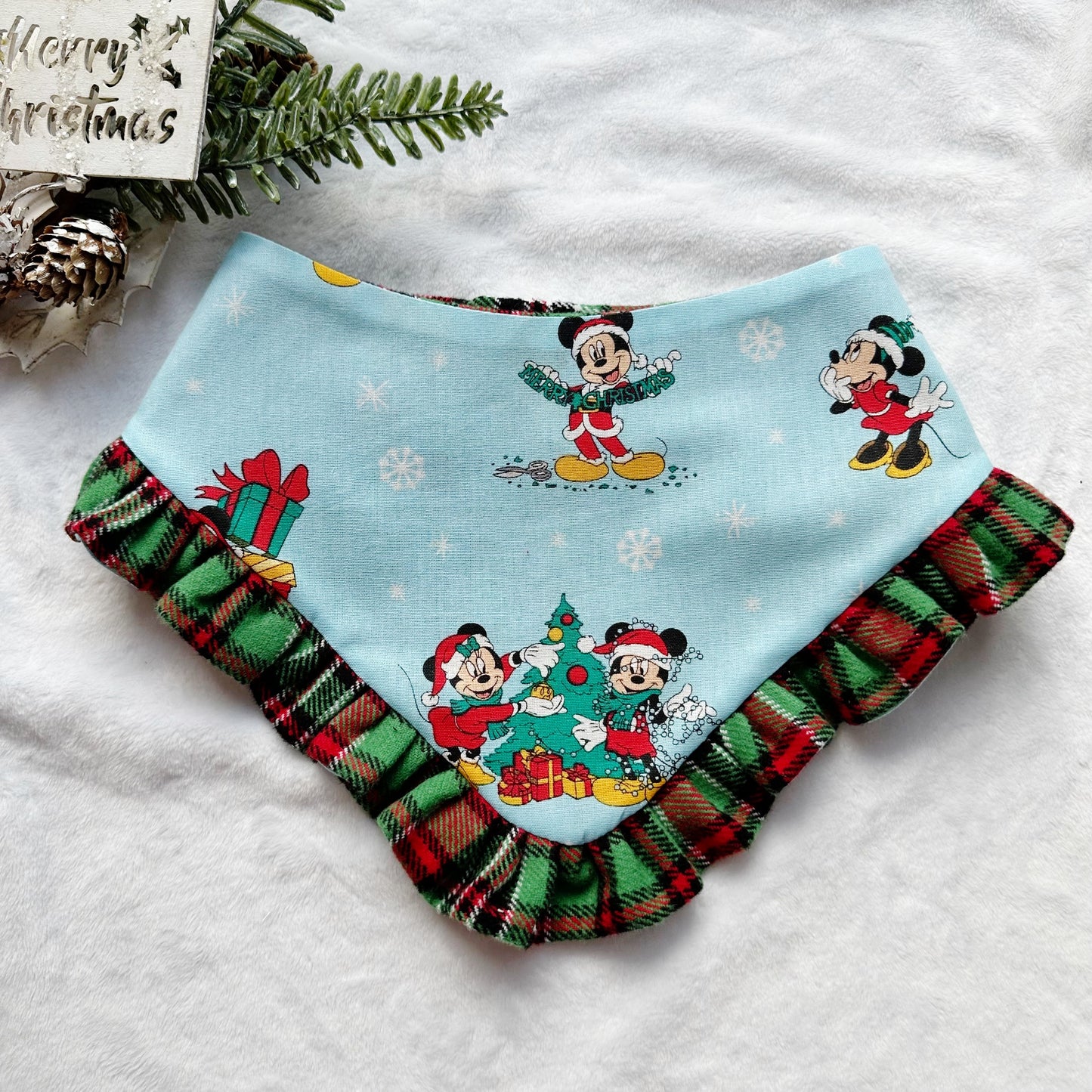 Christmas Soft Blue W/Ruffles Dog bandana