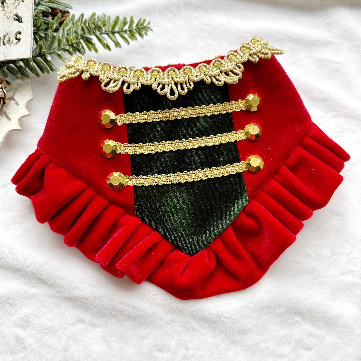 Red Nutcracker Velvet Ruffle, christmas Dog Bandana