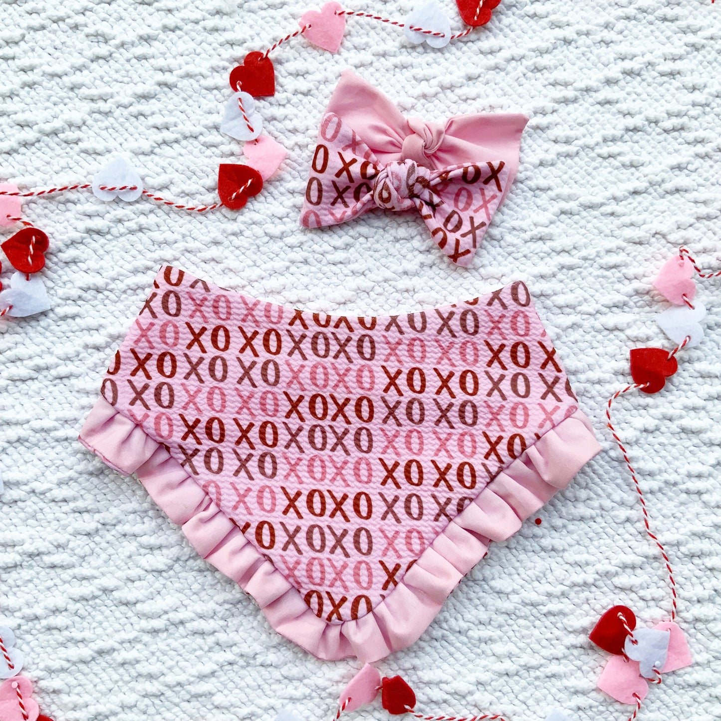 XoXo Valentines Dog bandana with ruffles