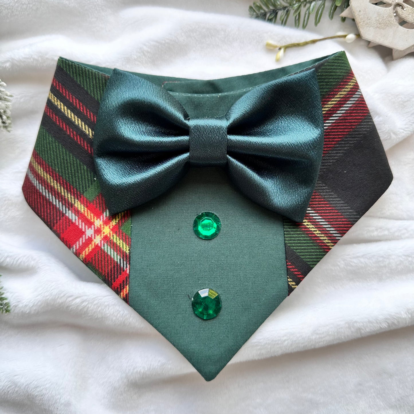 Christmas Green Plaid Dog Tuxedo Bandana