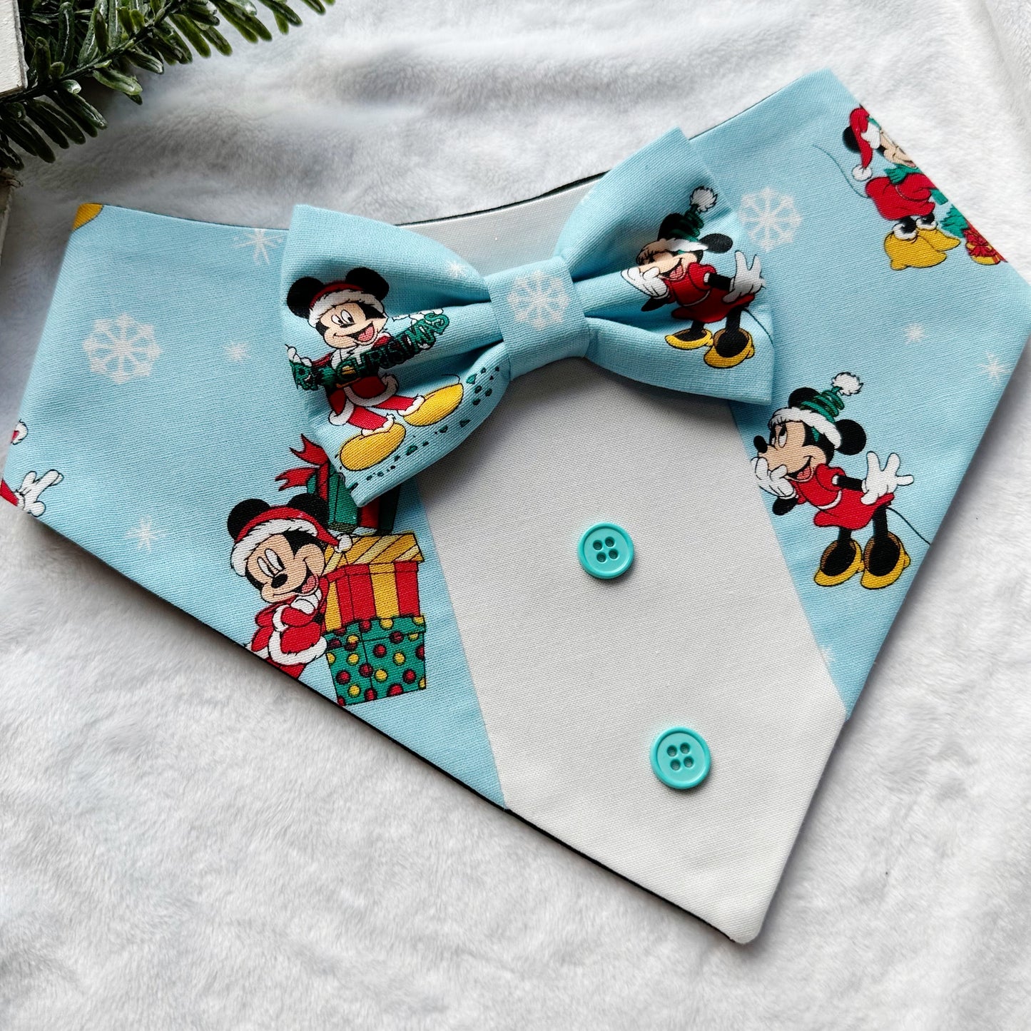 Christmas Soft Blue Dog Tuxedo Bandana