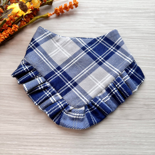 Blue and White Plaid Fall Dog Bandana