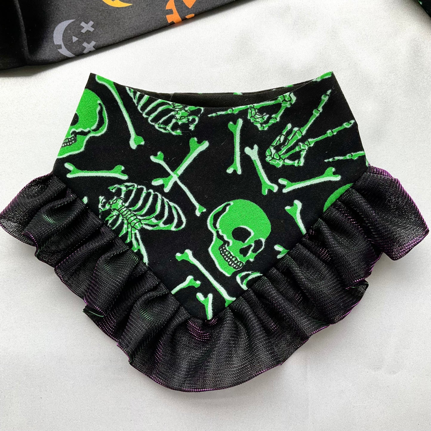 Green Skeletons with ruffle Halloween Dog Bandana