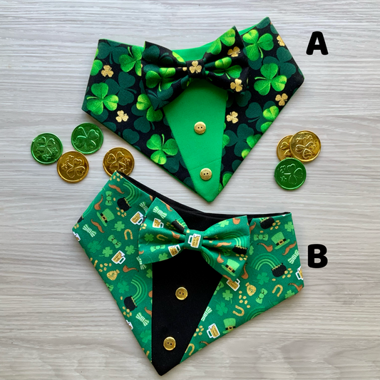 St. Patrick Dog Tuxedo Bandana, Clovers